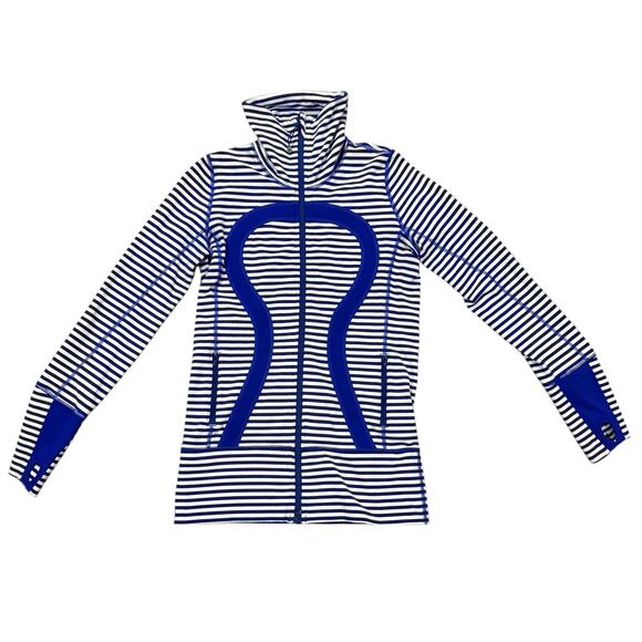 Lululemon In Stride Jacket Women's 4 Blue White Narrow Stripe Zip Up Athleisure - Picture 4 of 8